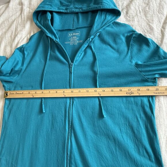 LL Bean Bright Blue Full Zip Hooded 3/4 Sleeve Beach Swim Cover Up Dress Small - Picture 8 of 14